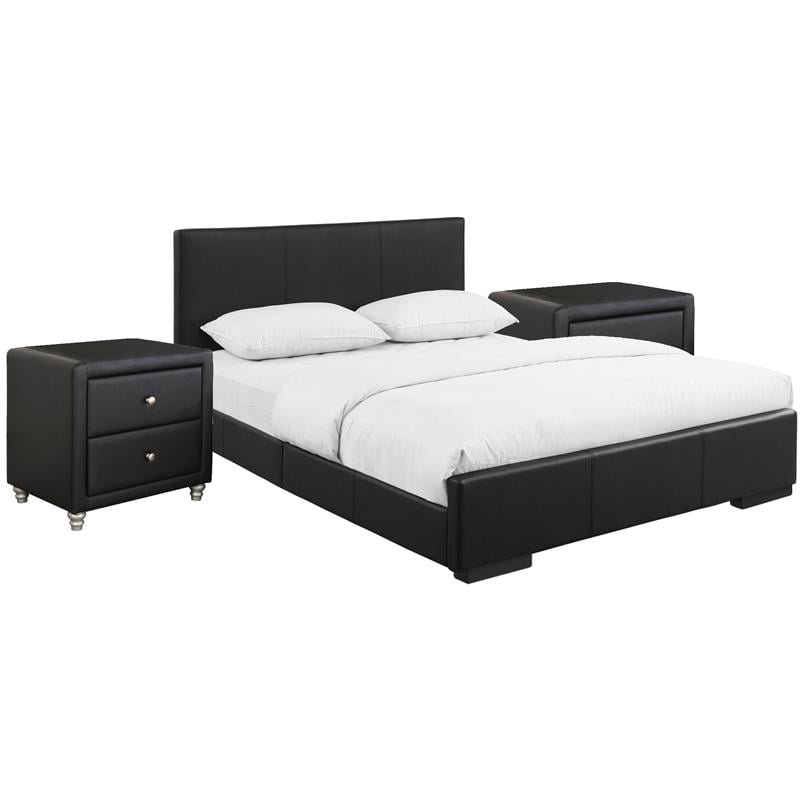 Camden Isle Hindes Upholstered Platform Bed in Black King with 2 Nightstands