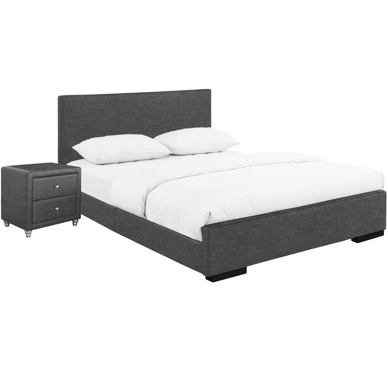 Camden Isle Hindes Twin Platform Bed in Gray Fabric with 1 Nightstand