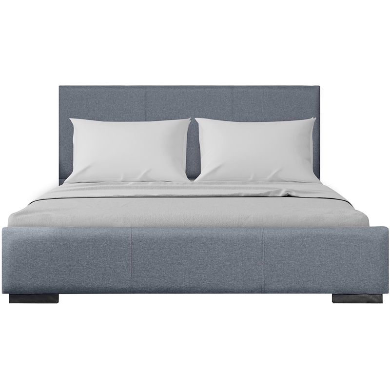 Camden Isle Hindes Twin Platform Bed in Gray Fabric with 1 Nightstand