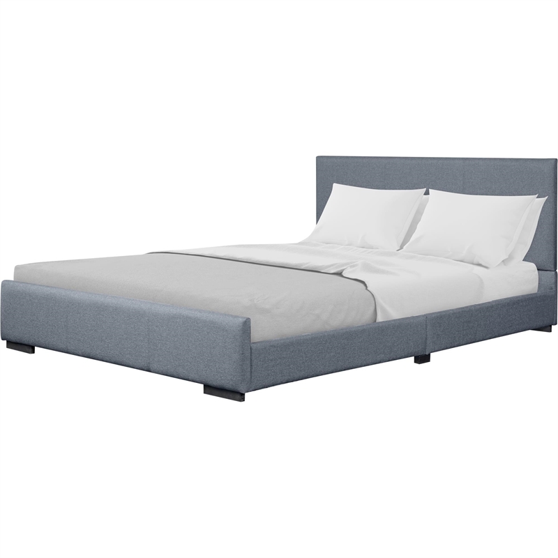 Camden Isle Hindes Twin Platform Bed in Gray Fabric with 1 Nightstand