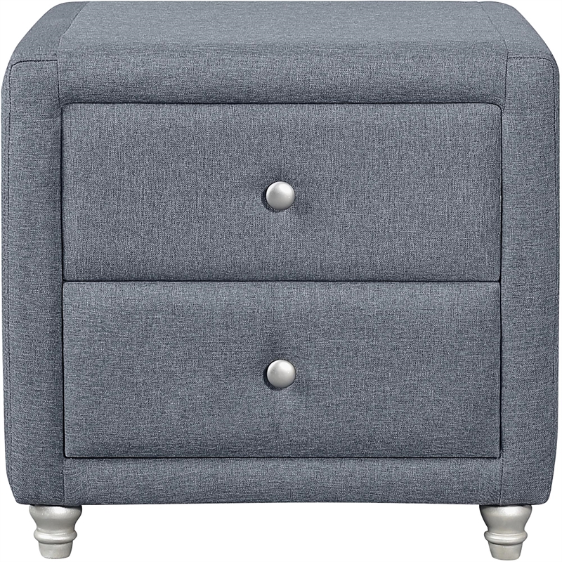 Camden Isle Hindes Full Platform Bed in Gray Fabric with 1 Nightstand