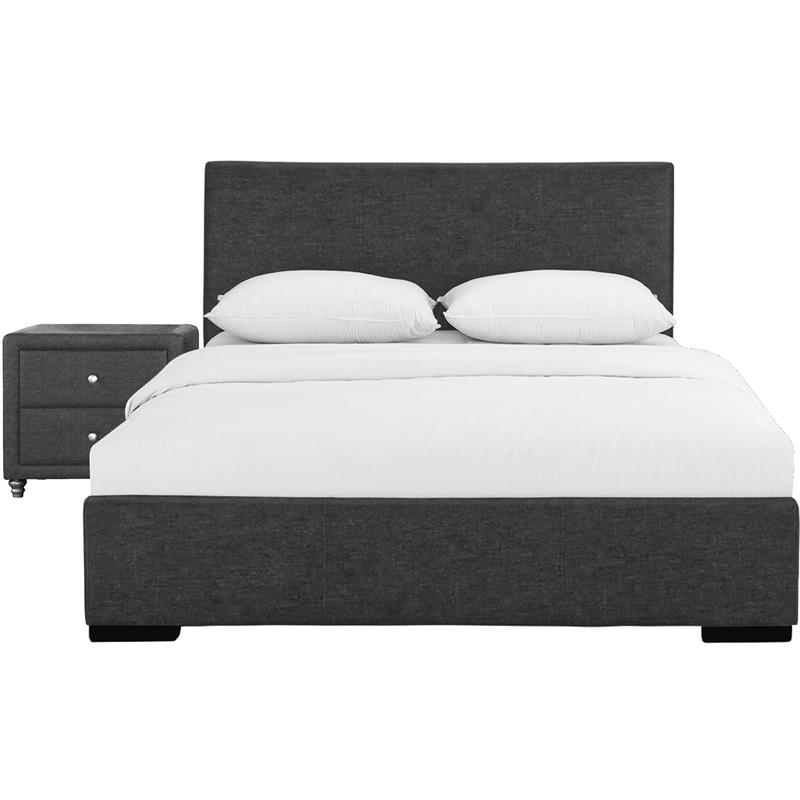 Camden Isle Hindes Full Platform Bed in Gray Fabric with 1 Nightstand