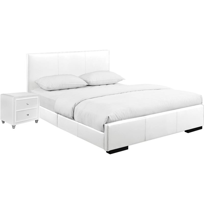 Camden Isle Hindes Twin Faux Leather White Platform Bed with 1 Nightstand