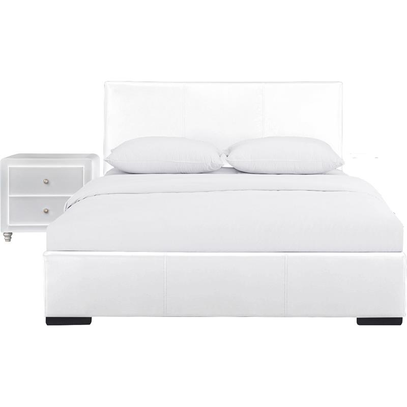 Camden Isle Hindes Full Faux Leather White Platform Bed with 1 Nightstand