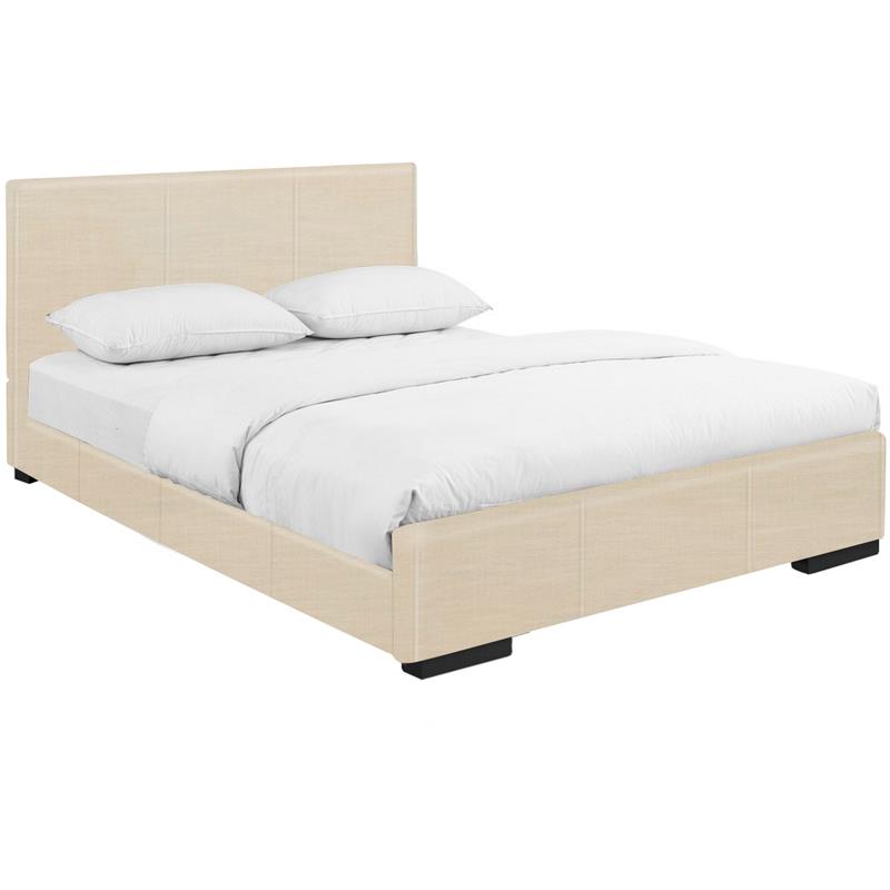 Camden Isle Hindes Queen Size Faux Leather Upholstered Platform Bed in Beige