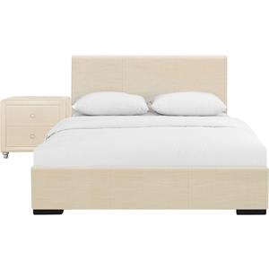camden isle twin size abbey platform bed in beige faux leather with 1 nightstand