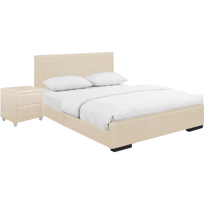 Camden Isle Twin Size Hindes Platform Bed Beige Faux Leather and 1 Nightstand
