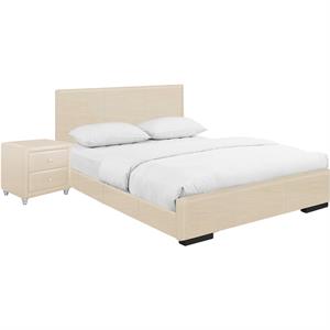 camden isle full size abbey platform bed in beige with 1 nightstand