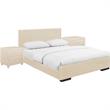 Camden Isle Queen Hindes Platform Bed in Beige Faux Leather with 2 Nightstands