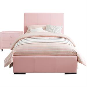 camden isle hindes twin platform bed in pink faux leather with 1 nightstand