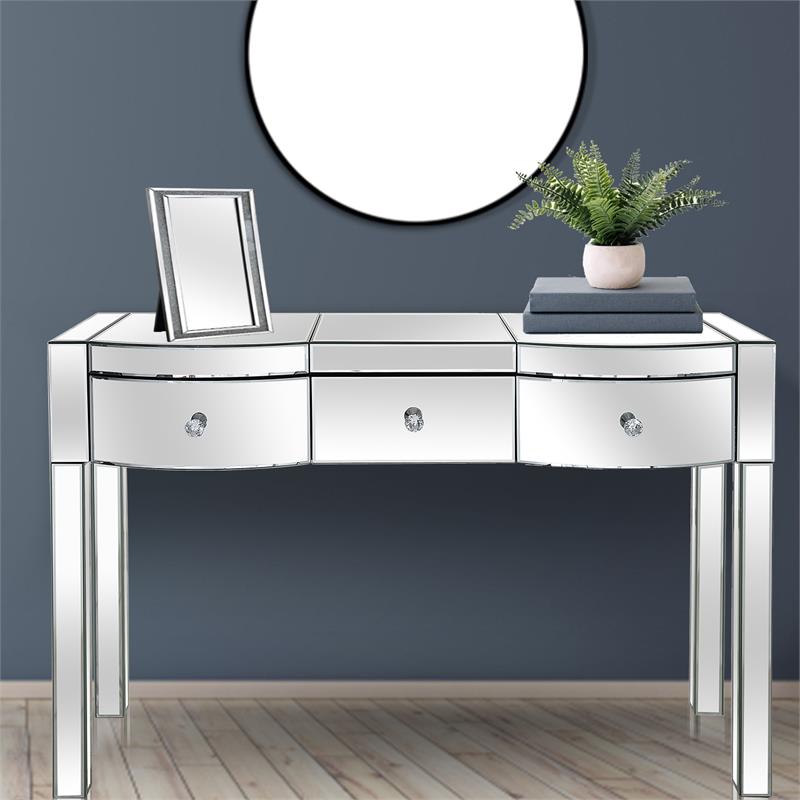 Monroe Clear Mirrored Glass Console Table with 3 Drawers