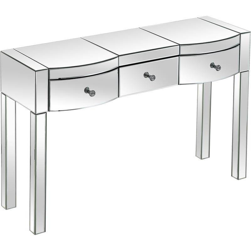 Monroe Clear Mirrored Glass Console Table with 3 Drawers