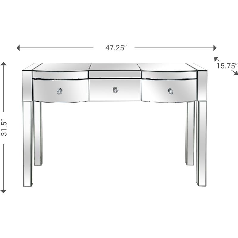 Monroe Clear Mirrored Glass Console Table with 3 Drawers