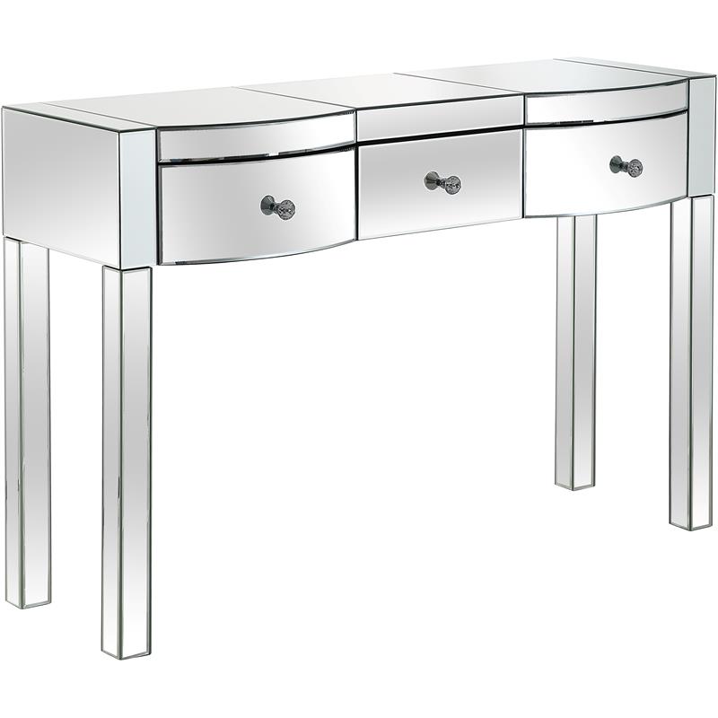 Monroe Clear Mirrored Glass Console Table with 3 Drawers