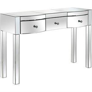 monroe clear mirrored glass console table with 3 drawers