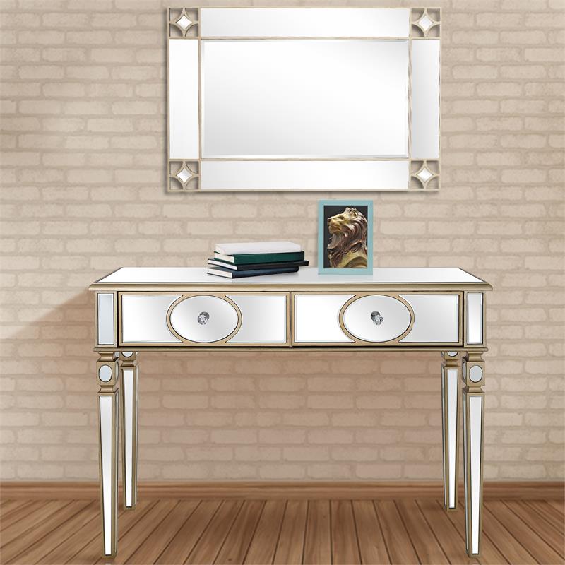 Holland Mirrored Glass Console Table with Gold Accents