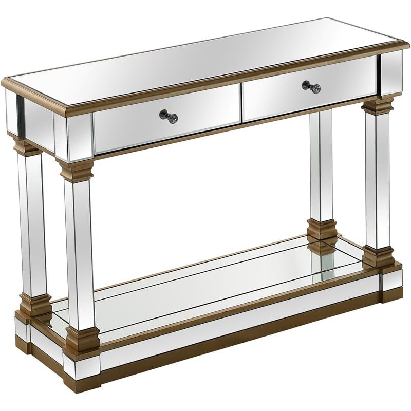 Declan Mirrored Glass Console Table with Gold Accents