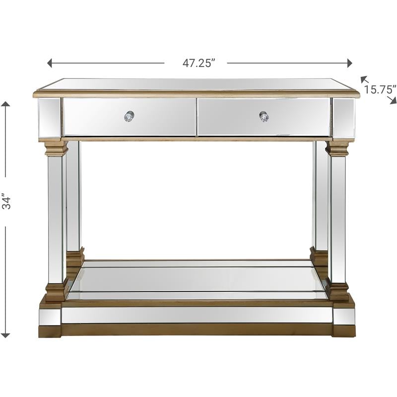 Declan Mirrored Glass Console Table with Gold Accents