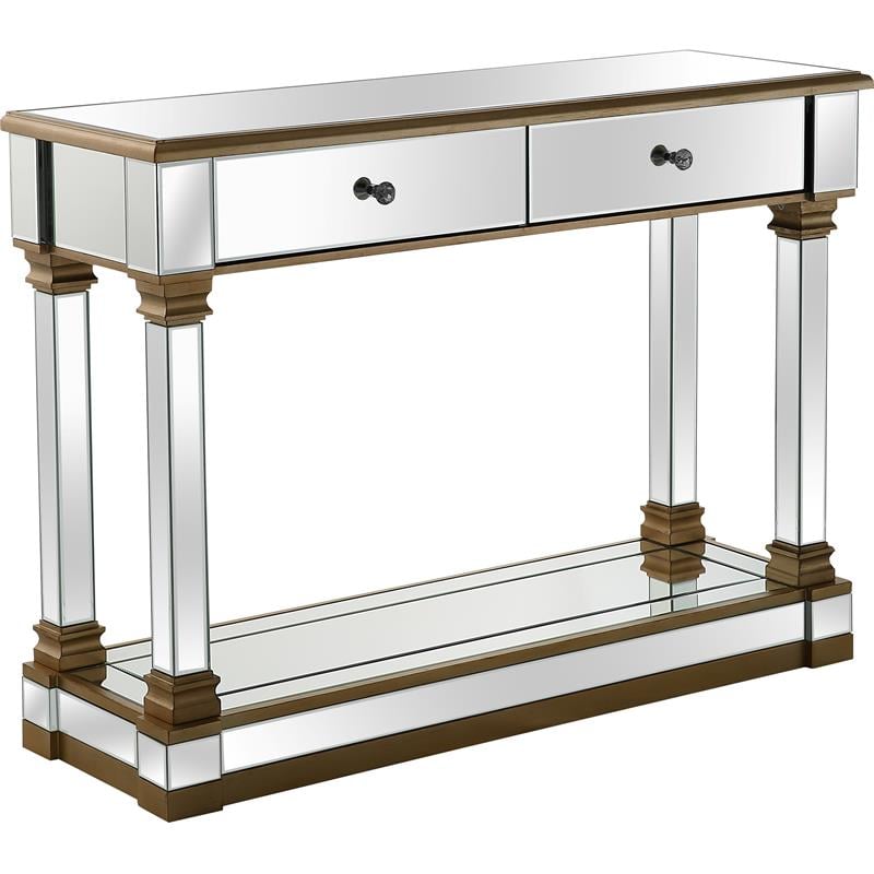 Declan Mirrored Glass Console Table with Gold Accents