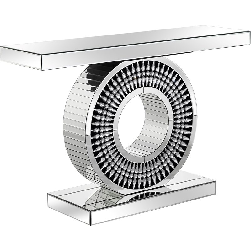Helios Mirrored Glass Console Table With Inlaid Circular Pedestal