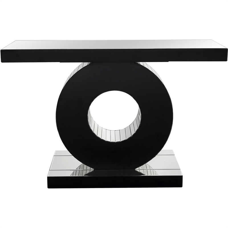 Helios Mirrored Glass Console Table With Inlaid Circular Pedestal
