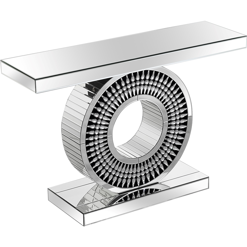 Helios Mirrored Glass Console Table With Inlaid Circular Pedestal