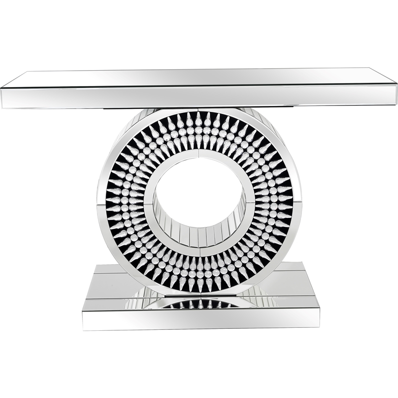 Helios Mirrored Glass Console Table With Inlaid Circular Pedestal