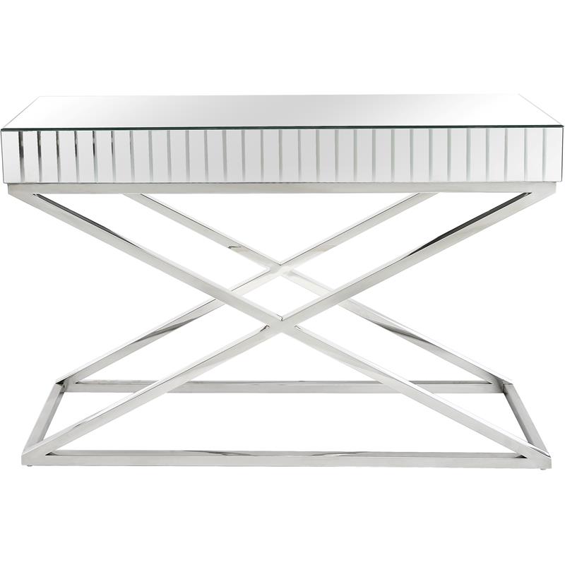 Camden Isle Kinney Wall Mirror and Console Table in Silver Stainless Steel Frame