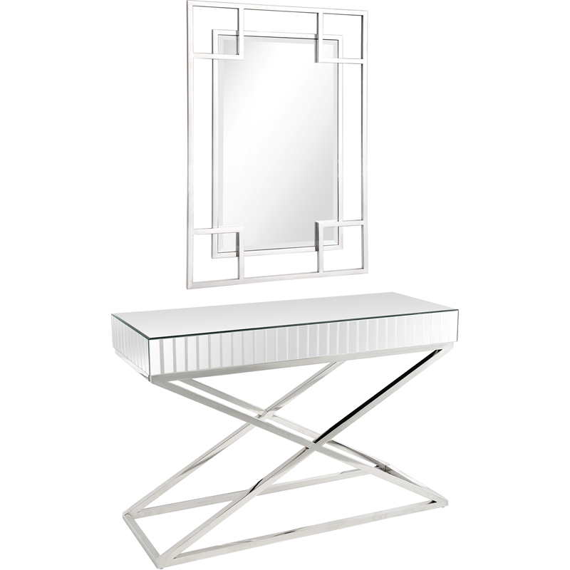 Camden Isle Kinney Wall Mirror and Console Table in Silver Stainless Steel Frame