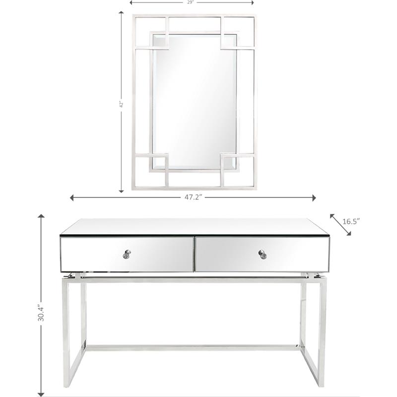 Camden Isle Addison Wall Mirror and Console Table with Silver Stainless Steel