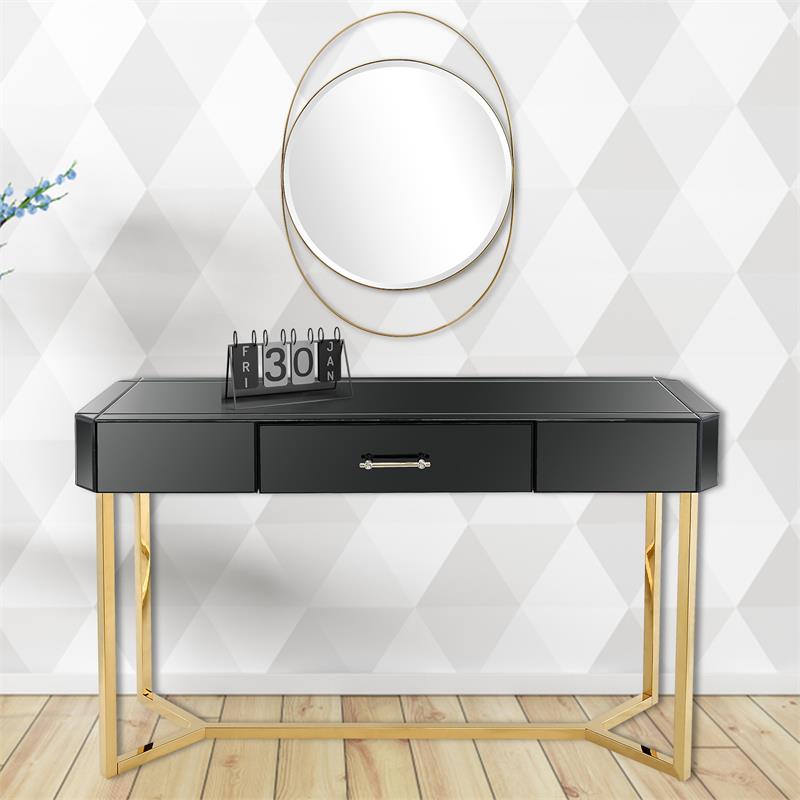Camden Isle Sonya Console Table with Black Mirror and Stainless Steel Frame