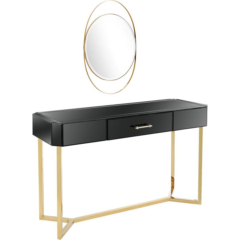 Camden Isle Sonya Mirror and Console Table with Black Mirror and Stainless Steel