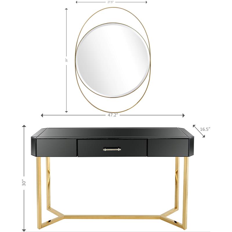 Camden Isle Sonya Mirror and Console Table with Black Mirror and Stainless Steel