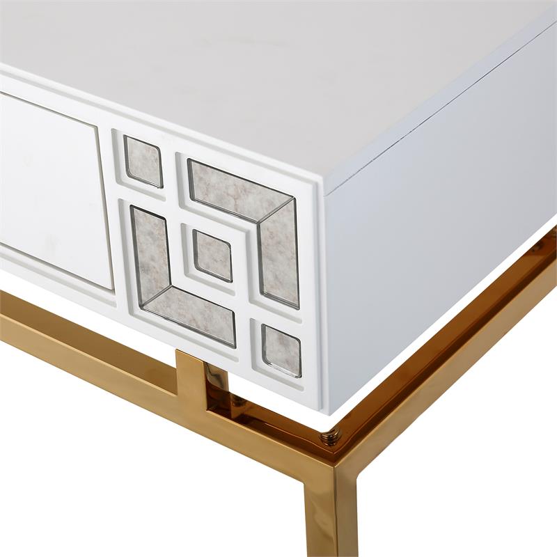 Camden Isle Dynasty Console Table with Stainless Steel in White Finish