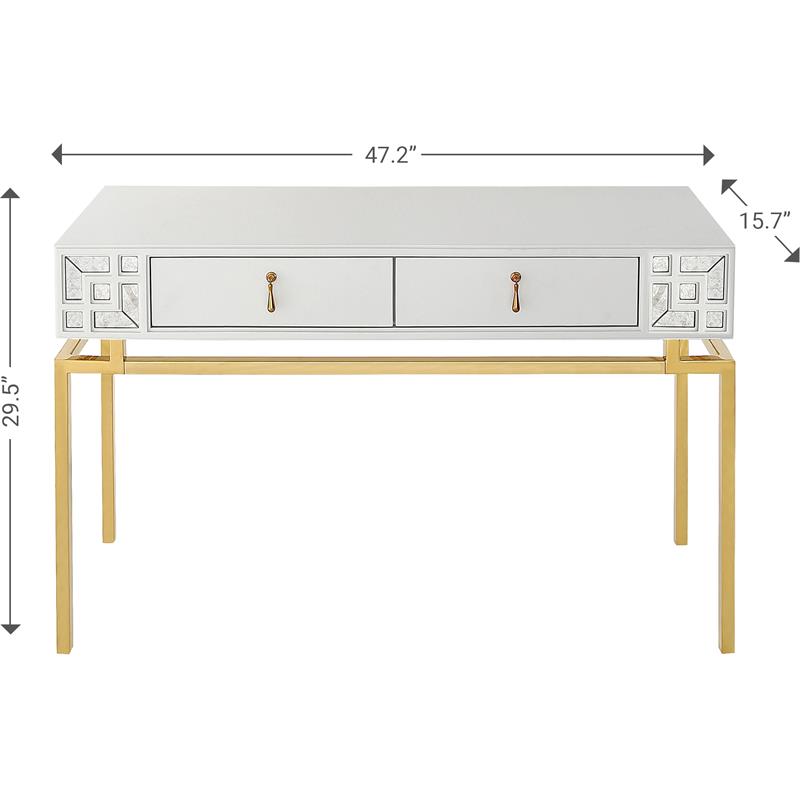 Camden Isle Dynasty Console Table with Stainless Steel in White Finish