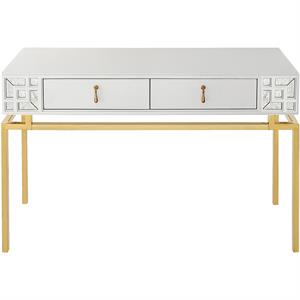 camden isle dynasty console table with stainless steel in white finish