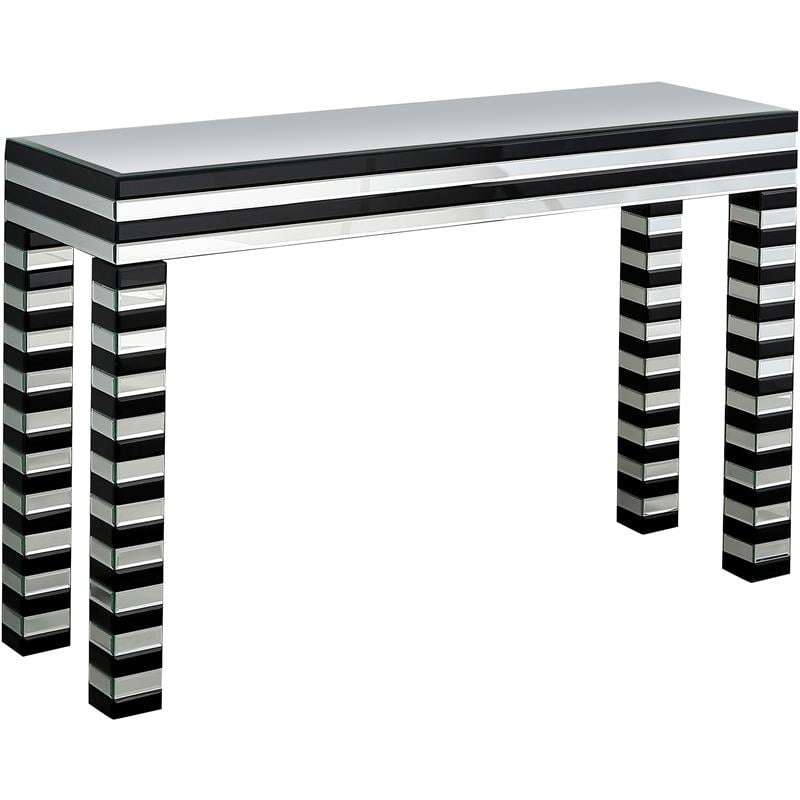 Camden Isle Clear and Black Waves Console Table with Glass in Black Finish