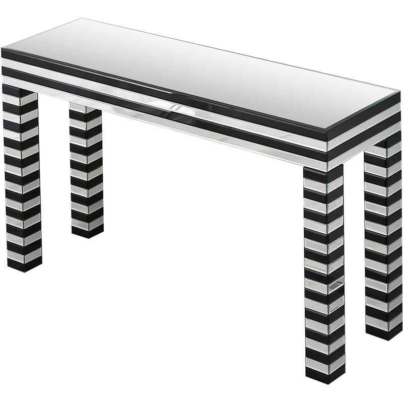 Camden Isle Clear and Black Waves Console Table with Glass in Black Finish
