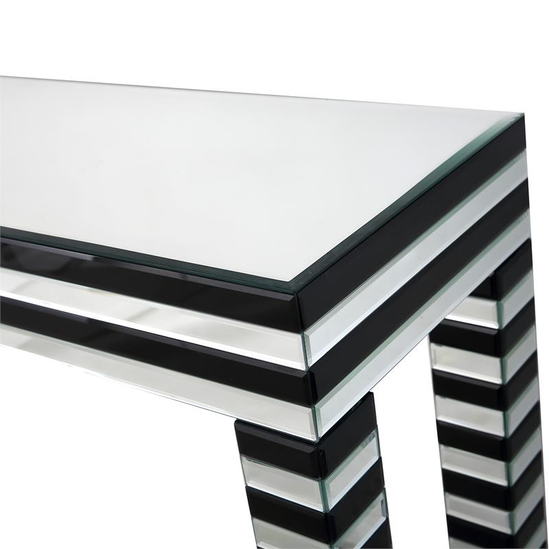 Camden Isle Clear and Black Waves Console Table with Glass in Black Finish