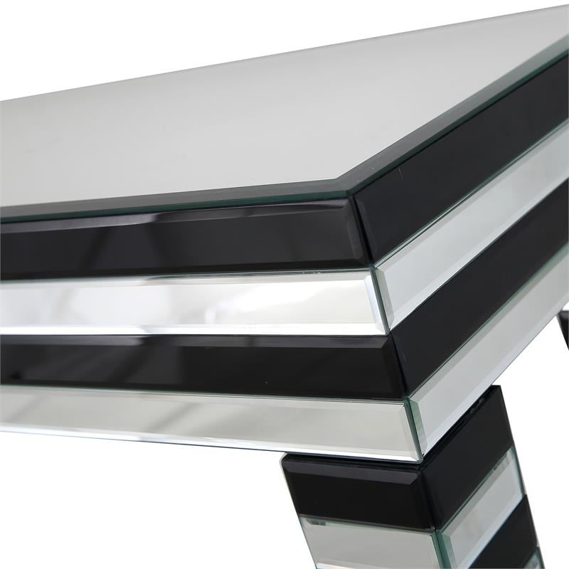Camden Isle Clear and Black Waves Console Table with Glass in Black Finish
