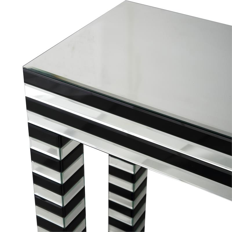 Camden Isle Clear and Black Waves Console Table with Glass in Black Finish