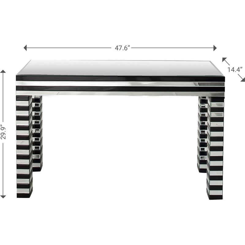 Camden Isle Clear and Black Waves Console Table with Glass in Black Finish