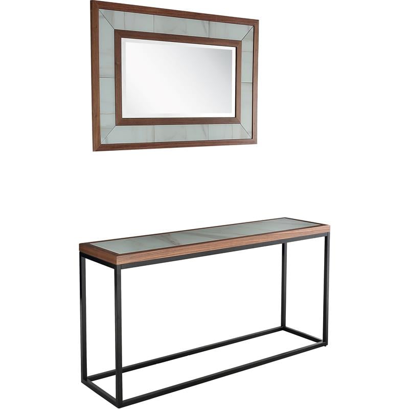 Camden Isle Riley Wall Mirror and Console Table with Wood in Brown Finish
