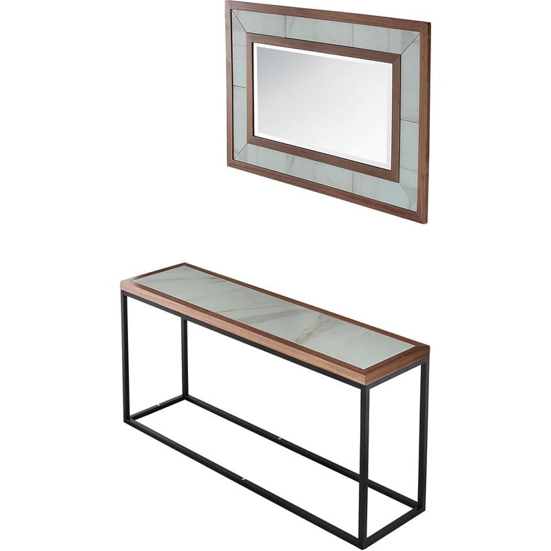 Camden Isle Riley Wall Mirror and Console Table with Wood in Brown Finish