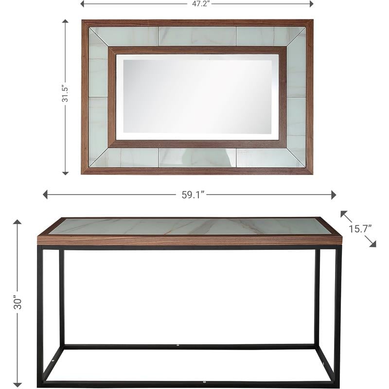 Camden Isle Riley Wall Mirror and Console Table with Wood in Brown Finish