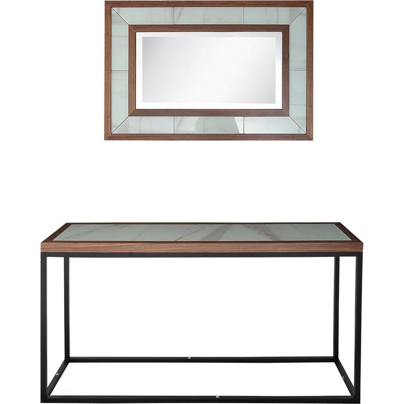 Camden Isle Riley Wall Mirror and Console Table with Wood in Brown Finish