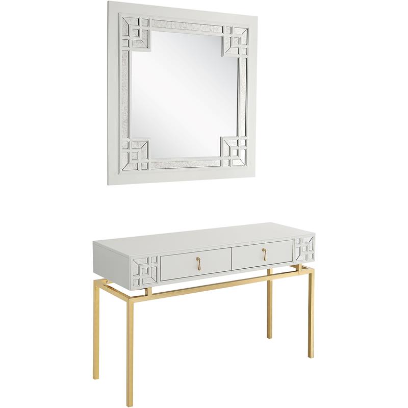 Camden Isle Dynasty Wall Mirror and Console Table with Glass in White Finish