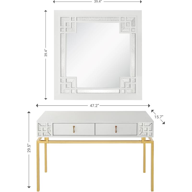 Camden Isle Dynasty Wall Mirror and Console Table with Glass in White Finish