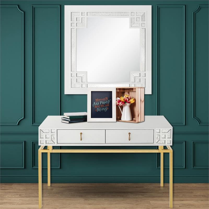 Camden Isle Dynasty Wall Mirror and Console Table with Glass in White Finish