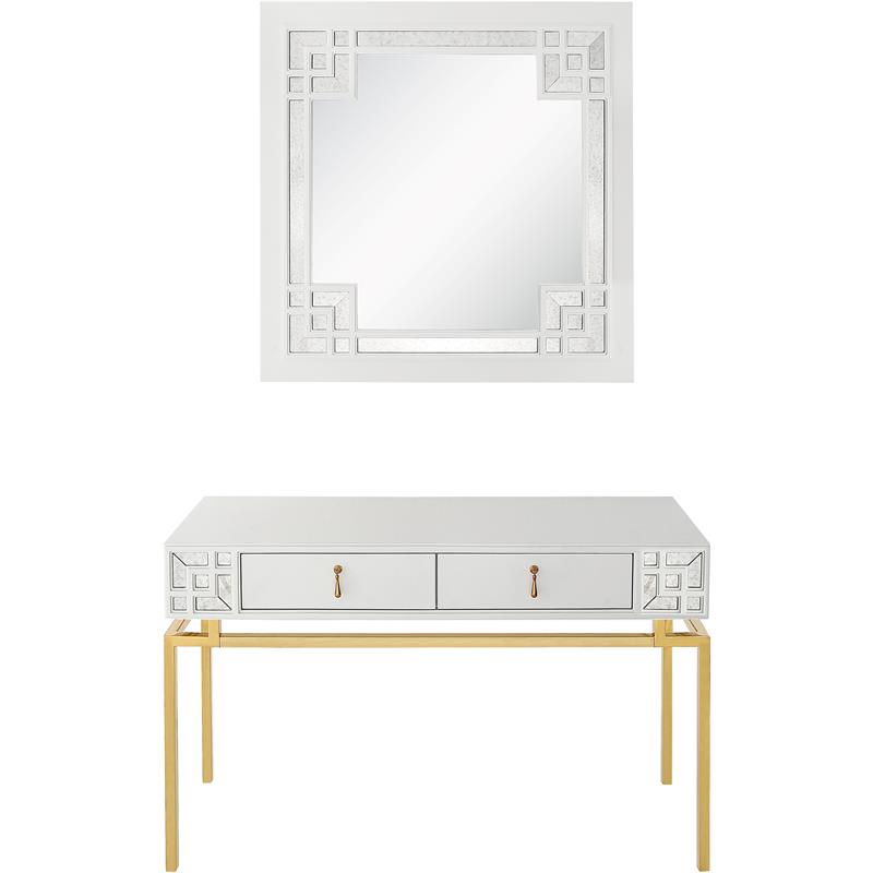 Camden Isle Dynasty Wall Mirror and Console Table with Glass in White Finish
